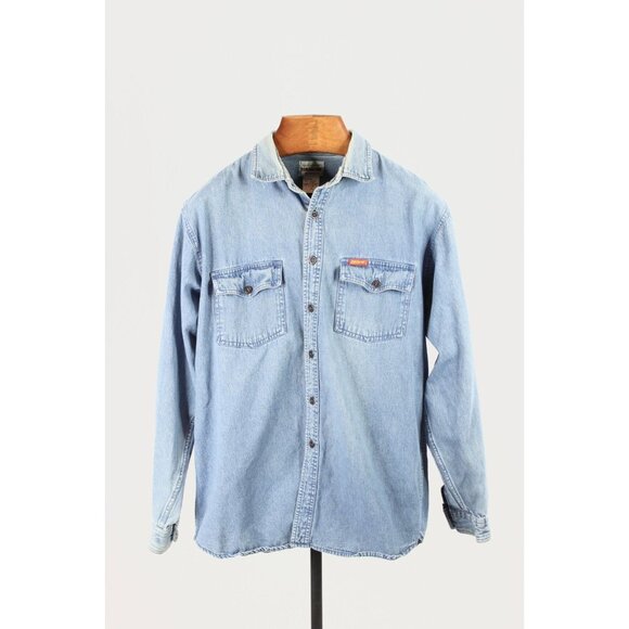 Vintage 90's JORDACHE Blue Cotton Denim Button Down Shirt, Size L - Picture 1 of 13